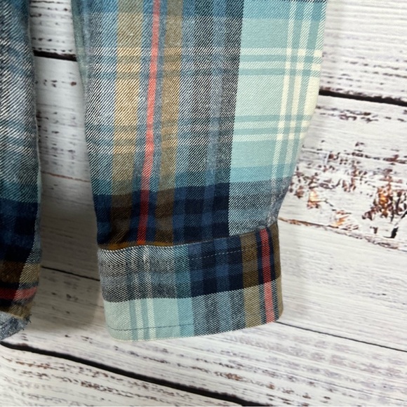 Eddie Bauer Blue Plaid Flannel Button Front Long Sleece Shirt - Picture 6 of 11